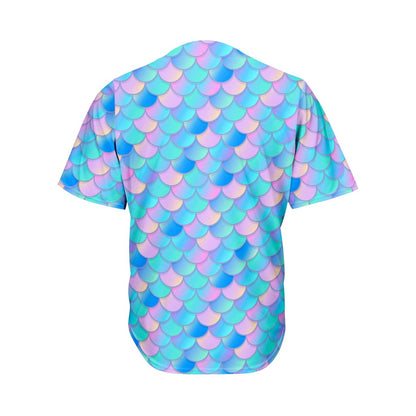 Pink Teal Mermaid Scales Pattern Print Men's Baseball Jersey