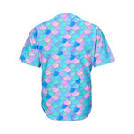 Pink Teal Mermaid Scales Pattern Print Men's Baseball Jersey