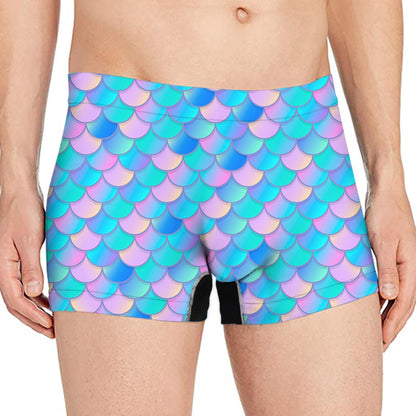 Pink Teal Mermaid Scales Pattern Print Men's Boxer Briefs