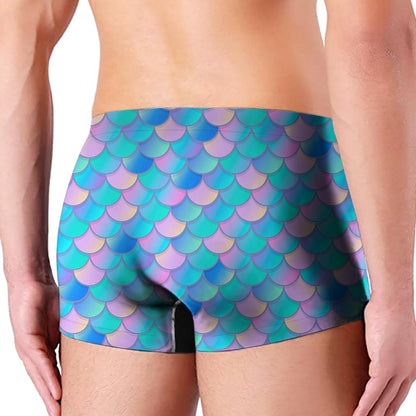Pink Teal Mermaid Scales Pattern Print Men's Boxer Briefs