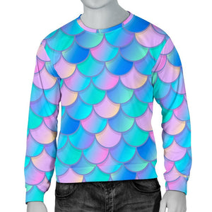 Pink Teal Mermaid Scales Pattern Print Men's Crewneck Sweatshirt GearFrost