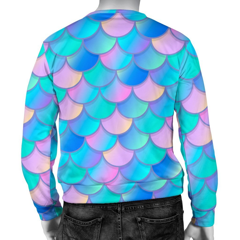 Pink Teal Mermaid Scales Pattern Print Men's Crewneck Sweatshirt GearFrost