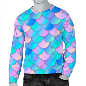 Pink Teal Mermaid Scales Pattern Print Men's Crewneck Sweatshirt GearFrost