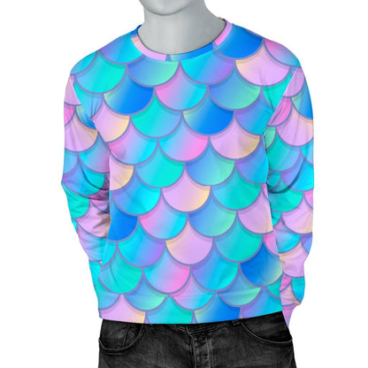 Pink Teal Mermaid Scales Pattern Print Men's Crewneck Sweatshirt GearFrost