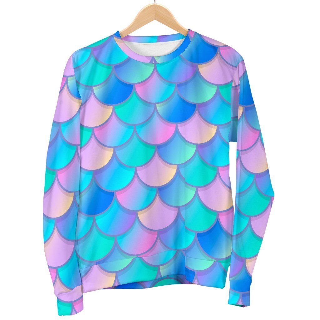 Pink Teal Mermaid Scales Pattern Print Men's Crewneck Sweatshirt GearFrost
