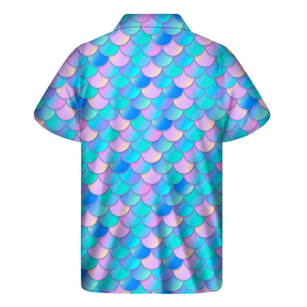 Pink Teal Mermaid Scales Pattern Print Men's Short Sleeve Shirt
