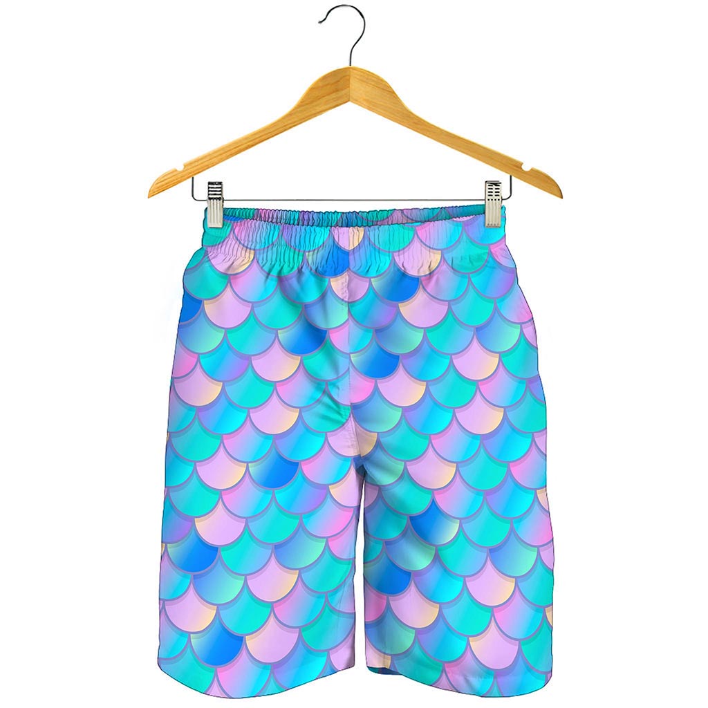 Pink Teal Mermaid Scales Pattern Print Men's Shorts