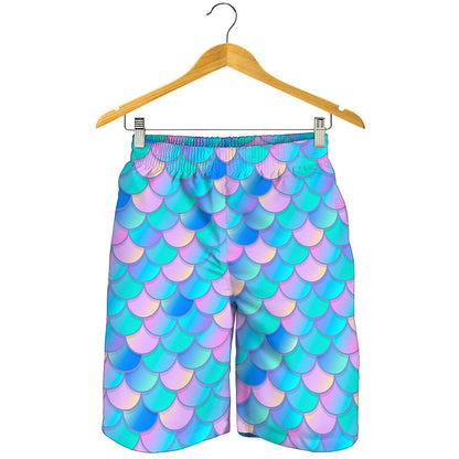 Pink Teal Mermaid Scales Pattern Print Men's Shorts