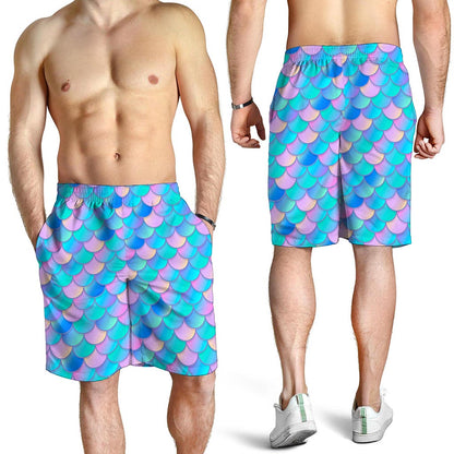 Pink Teal Mermaid Scales Pattern Print Men's Shorts