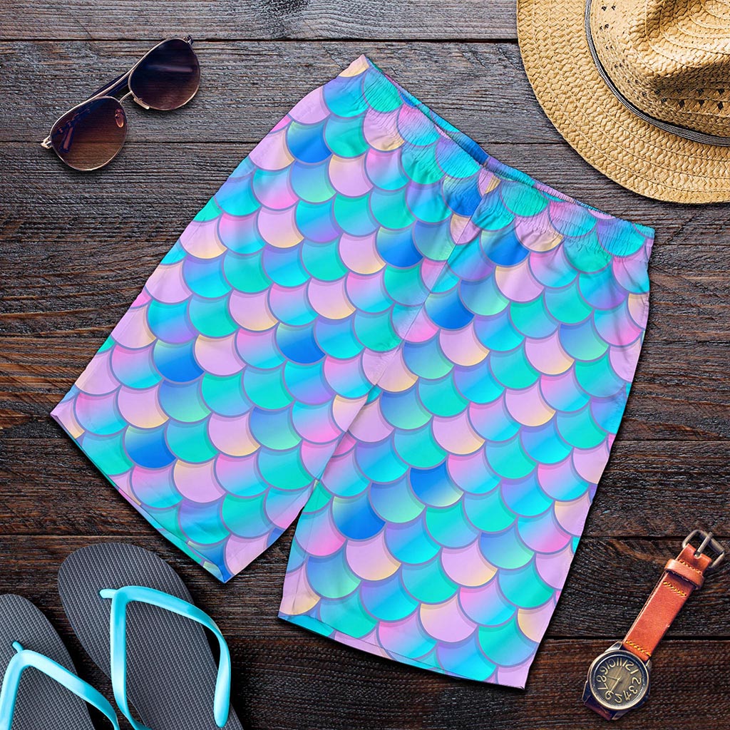 Pink Teal Mermaid Scales Pattern Print Men's Shorts