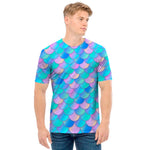Pink Teal Mermaid Scales Pattern Print Men's T-Shirt