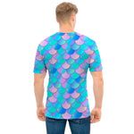 Pink Teal Mermaid Scales Pattern Print Men's T-Shirt