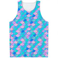 Pink Teal Mermaid Scales Pattern Print Men's Tank Top