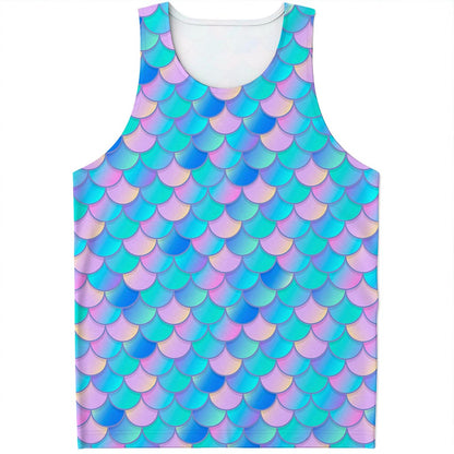 Pink Teal Mermaid Scales Pattern Print Men's Tank Top