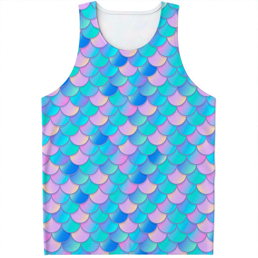 Pink Teal Mermaid Scales Pattern Print Men's Tank Top