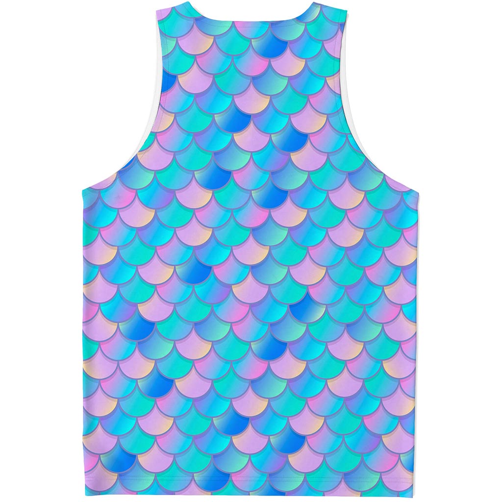 Pink Teal Mermaid Scales Pattern Print Men's Tank Top