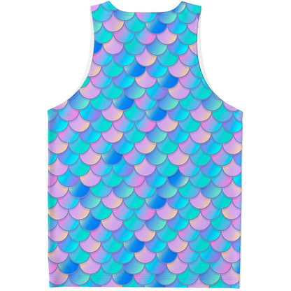 Pink Teal Mermaid Scales Pattern Print Men's Tank Top