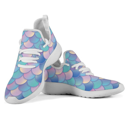 Pink Teal Mermaid Scales Pattern Print Mesh Knit Shoes GearFrost