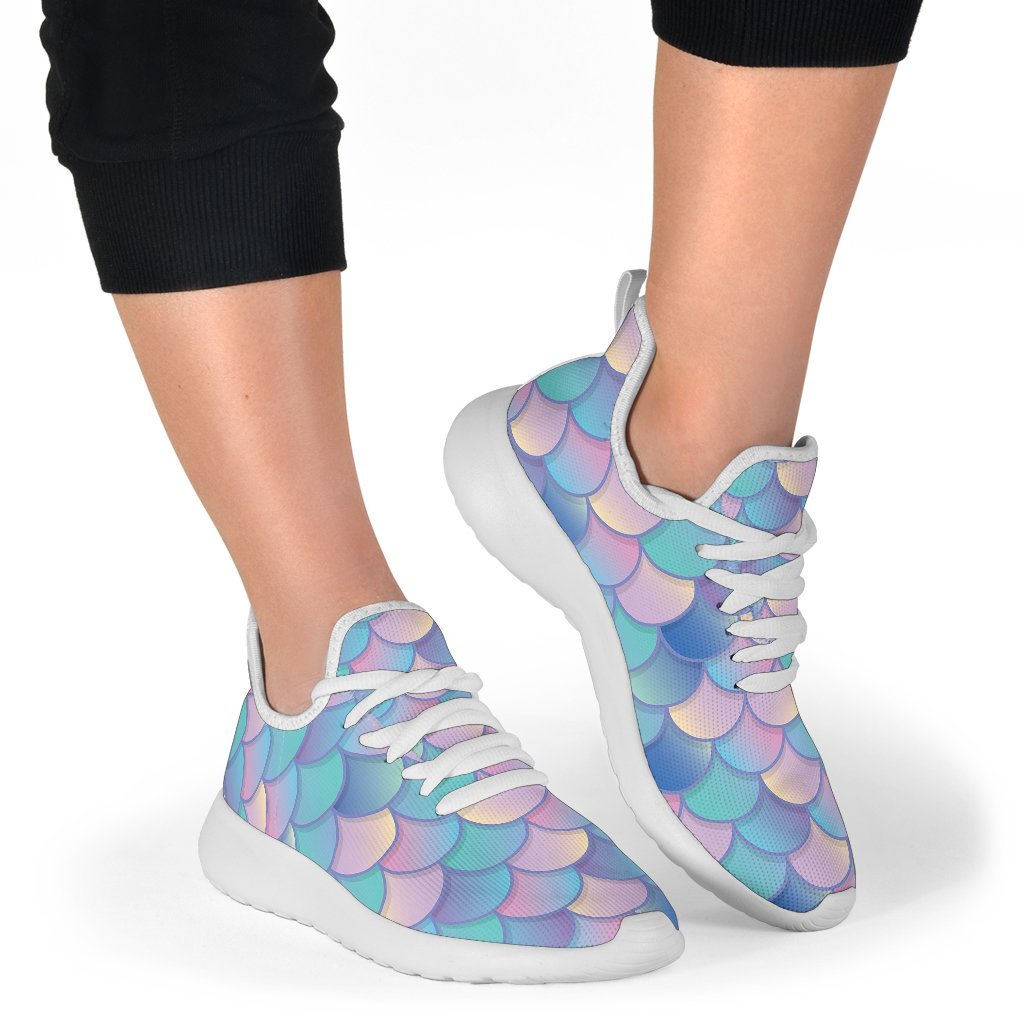 Pink Teal Mermaid Scales Pattern Print Mesh Knit Shoes GearFrost