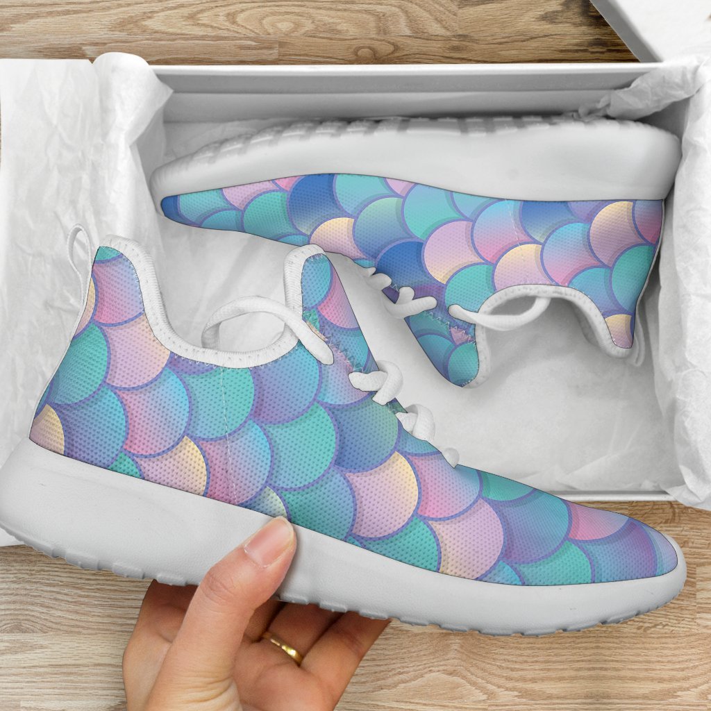 Pink Teal Mermaid Scales Pattern Print Mesh Knit Shoes GearFrost