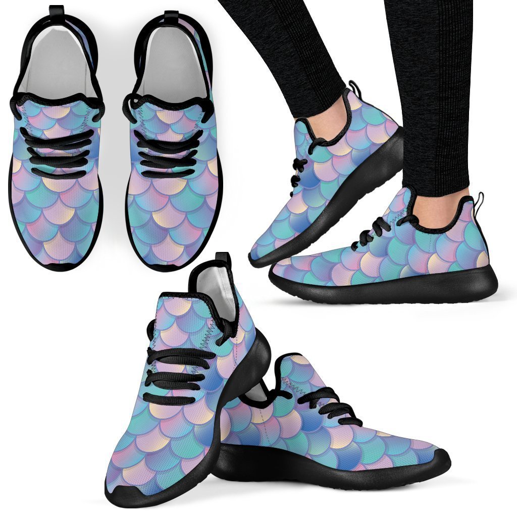 Pink Teal Mermaid Scales Pattern Print Mesh Knit Shoes GearFrost