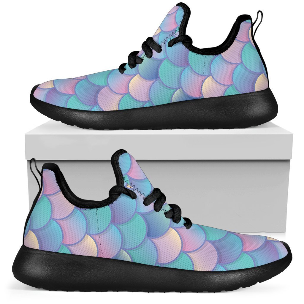 Pink Teal Mermaid Scales Pattern Print Mesh Knit Shoes GearFrost