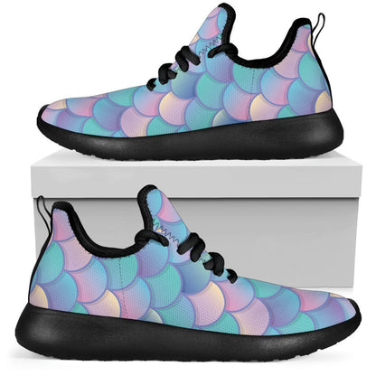 Pink Teal Mermaid Scales Pattern Print Mesh Knit Shoes GearFrost
