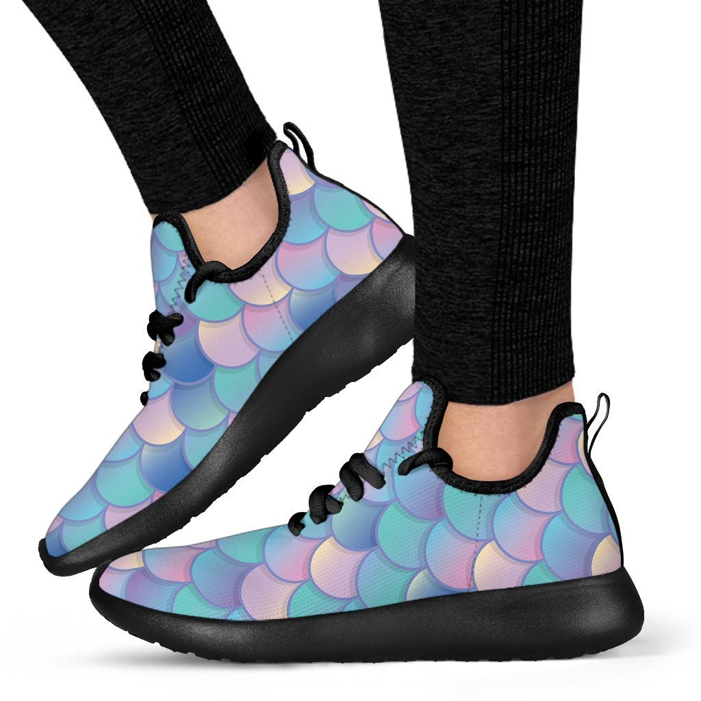 Pink Teal Mermaid Scales Pattern Print Mesh Knit Shoes GearFrost