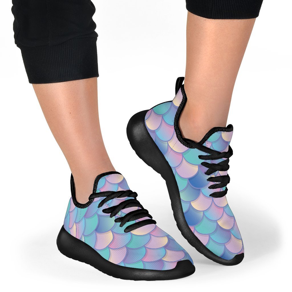 Pink Teal Mermaid Scales Pattern Print Mesh Knit Shoes GearFrost