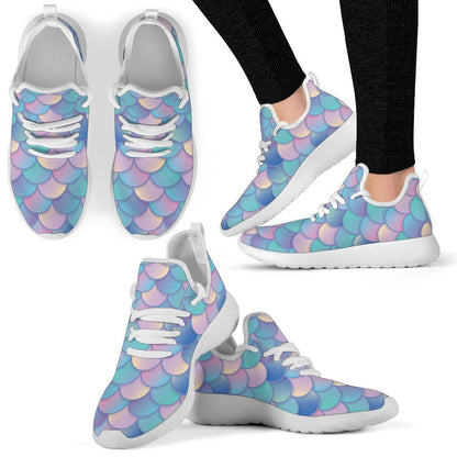 Pink Teal Mermaid Scales Pattern Print Mesh Knit Shoes GearFrost