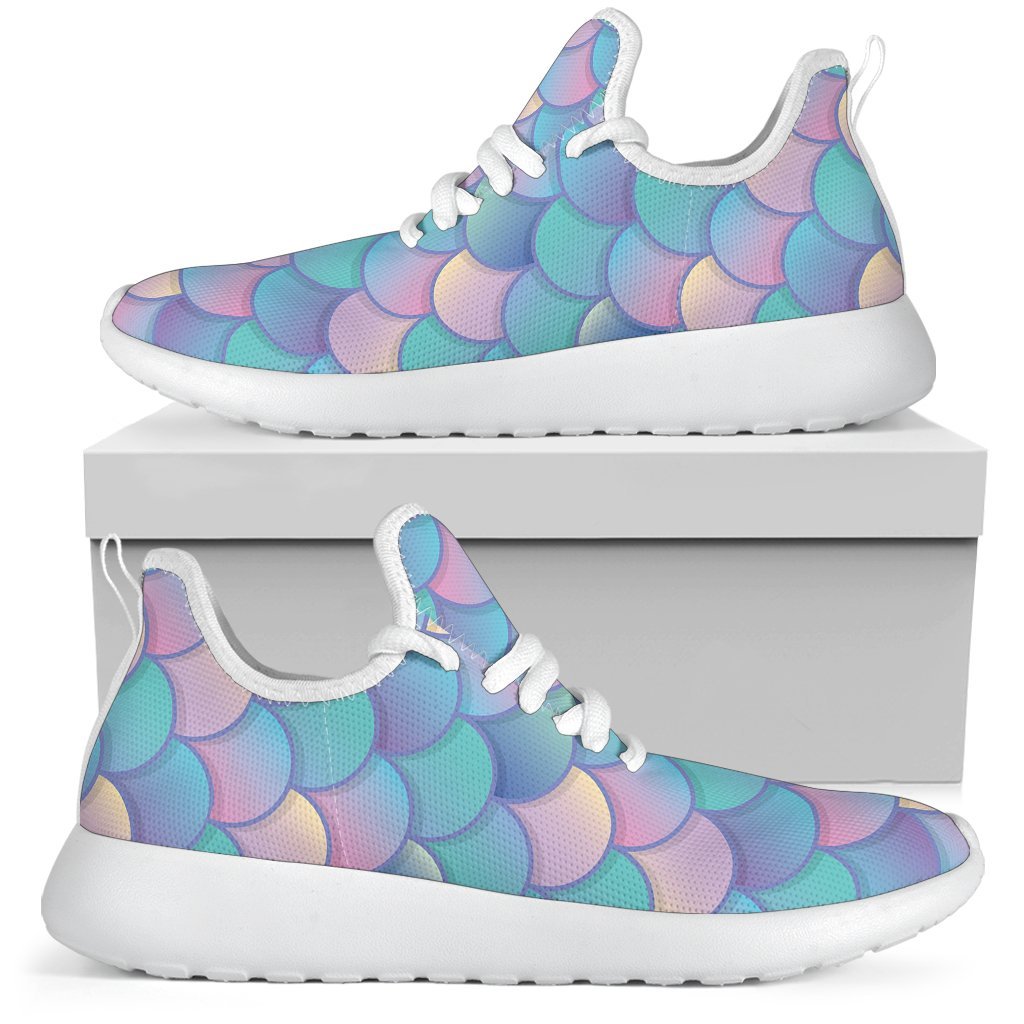 Pink Teal Mermaid Scales Pattern Print Mesh Knit Shoes GearFrost