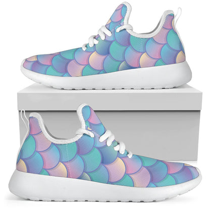 Pink Teal Mermaid Scales Pattern Print Mesh Knit Shoes GearFrost