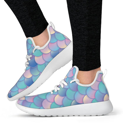 Pink Teal Mermaid Scales Pattern Print Mesh Knit Shoes GearFrost
