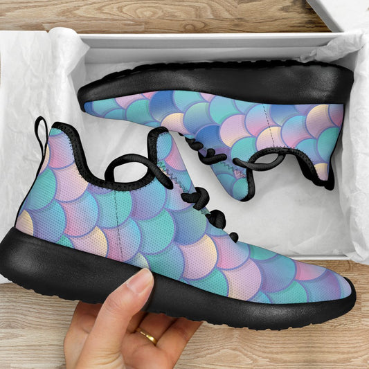Pink Teal Mermaid Scales Pattern Print Mesh Knit Shoes GearFrost