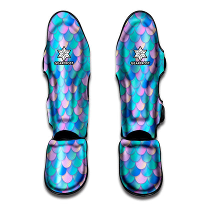 Pink Teal Mermaid Scales Pattern Print Muay Thai Shin Guard