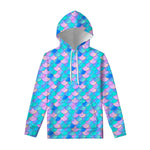 Pink Teal Mermaid Scales Pattern Print Pullover Hoodie