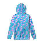 Pink Teal Mermaid Scales Pattern Print Pullover Hoodie