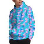 Pink Teal Mermaid Scales Pattern Print Pullover Hoodie
