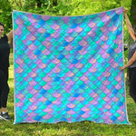 Pink Teal Mermaid Scales Pattern Print Quilt