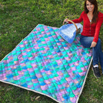 Pink Teal Mermaid Scales Pattern Print Quilt