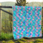 Pink Teal Mermaid Scales Pattern Print Quilt