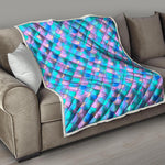 Pink Teal Mermaid Scales Pattern Print Quilt