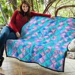 Pink Teal Mermaid Scales Pattern Print Quilt