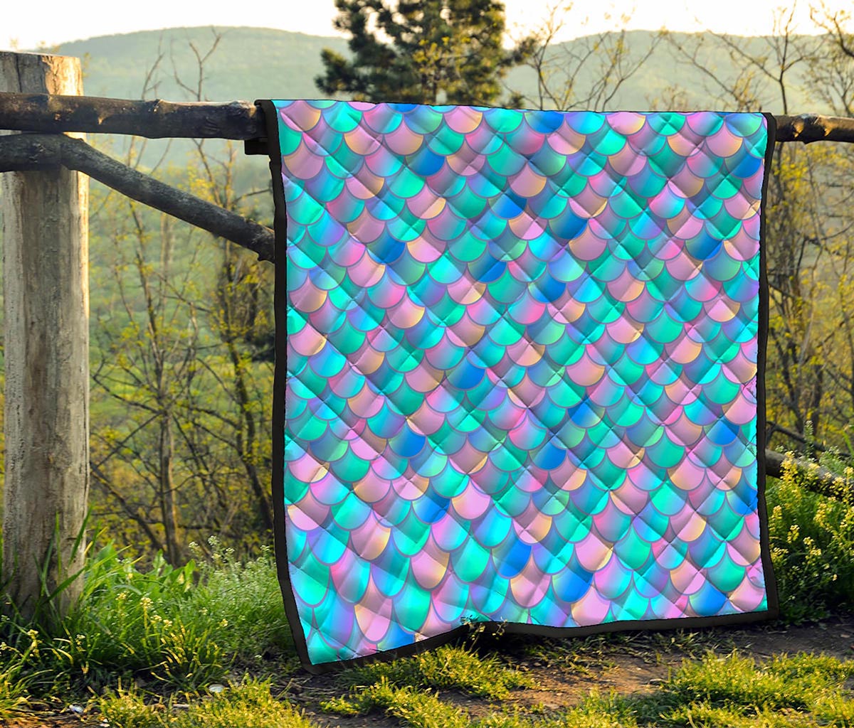Pink Teal Mermaid Scales Pattern Print Quilt