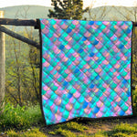 Pink Teal Mermaid Scales Pattern Print Quilt