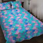 Pink Teal Mermaid Scales Pattern Print Quilt Bed Set