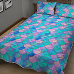 Pink Teal Mermaid Scales Pattern Print Quilt Bed Set
