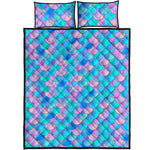 Pink Teal Mermaid Scales Pattern Print Quilt Bed Set