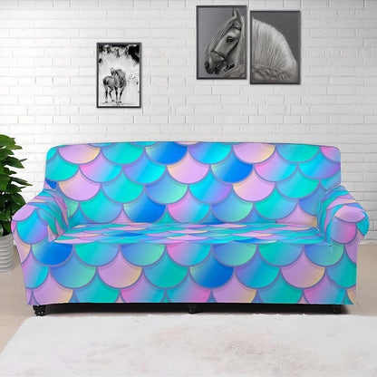 Pink Teal Mermaid Scales Pattern Print Sofa Cover