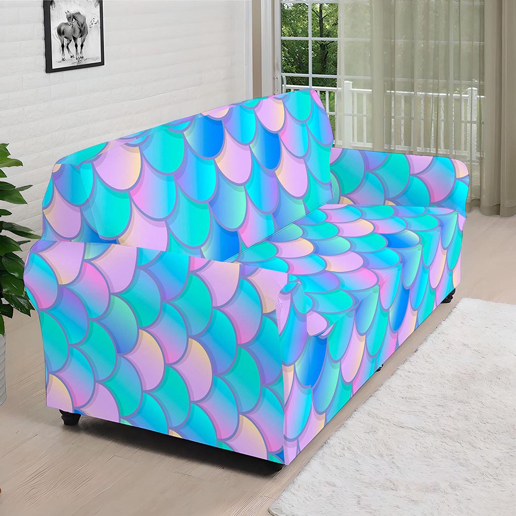 Pink Teal Mermaid Scales Pattern Print Sofa Cover